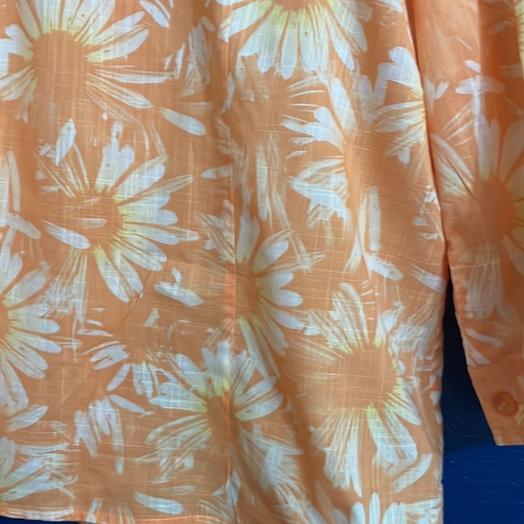 CJ Banks size large orange flower print blouse 3/4 length sleeves size X = 14W - Picture 6 of 7